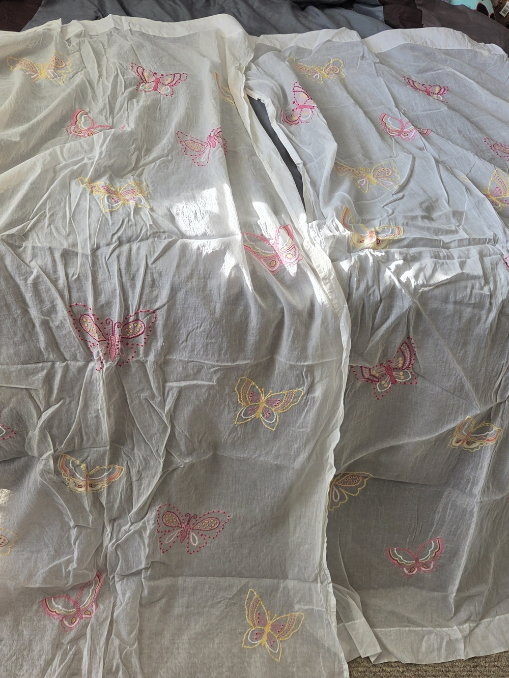 Pottery Barn Kids sheer curtain panels (x4) with butterfly embroidery